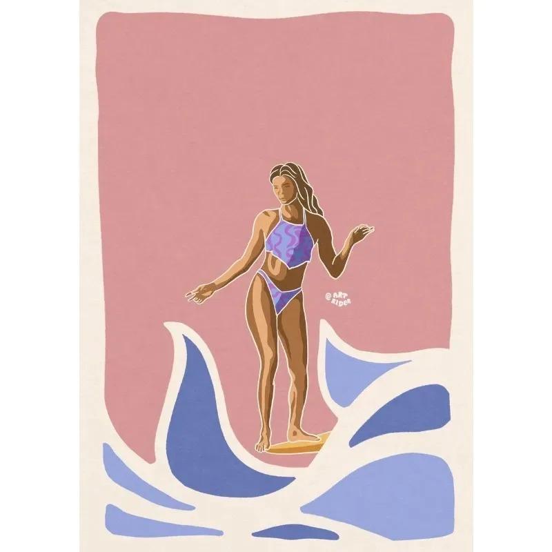 Abstrakte Meereslandschaft Strand Mann Mädchen Surfen Welle Surfbretter Auto Wandkunst Poster und Druck Leinwandmalerei Bilder Heimdekor