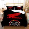 HRC-H-Hondas Motorrad Logo Bettbezug Bettdecke Bettwäsche-Sets Weiche Steppdeckenhülle und Kissenbezüge für Jugendliche Einzel-/Doppel-/Q-Queens-/King