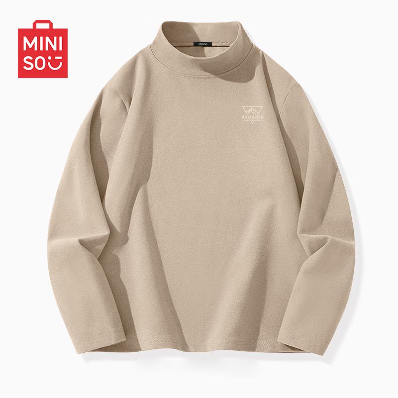 MINISO Men s Plush Lined Mock Neck Long Sleeve Thermal Tee L