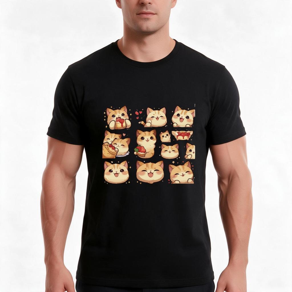 Chibi Cat Tshirt Summer Casual Cotton Tee Oversized Streetwear Tops Vintage Graphic Print Loose Fit Short Sleeve