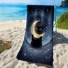 Traumhafter Halbmond- und Katzenmuster-Strandtuch aus Polyester-Mikrofaser ist hoch saugfähig, geeignet für Schwimm- und Strandausflüge