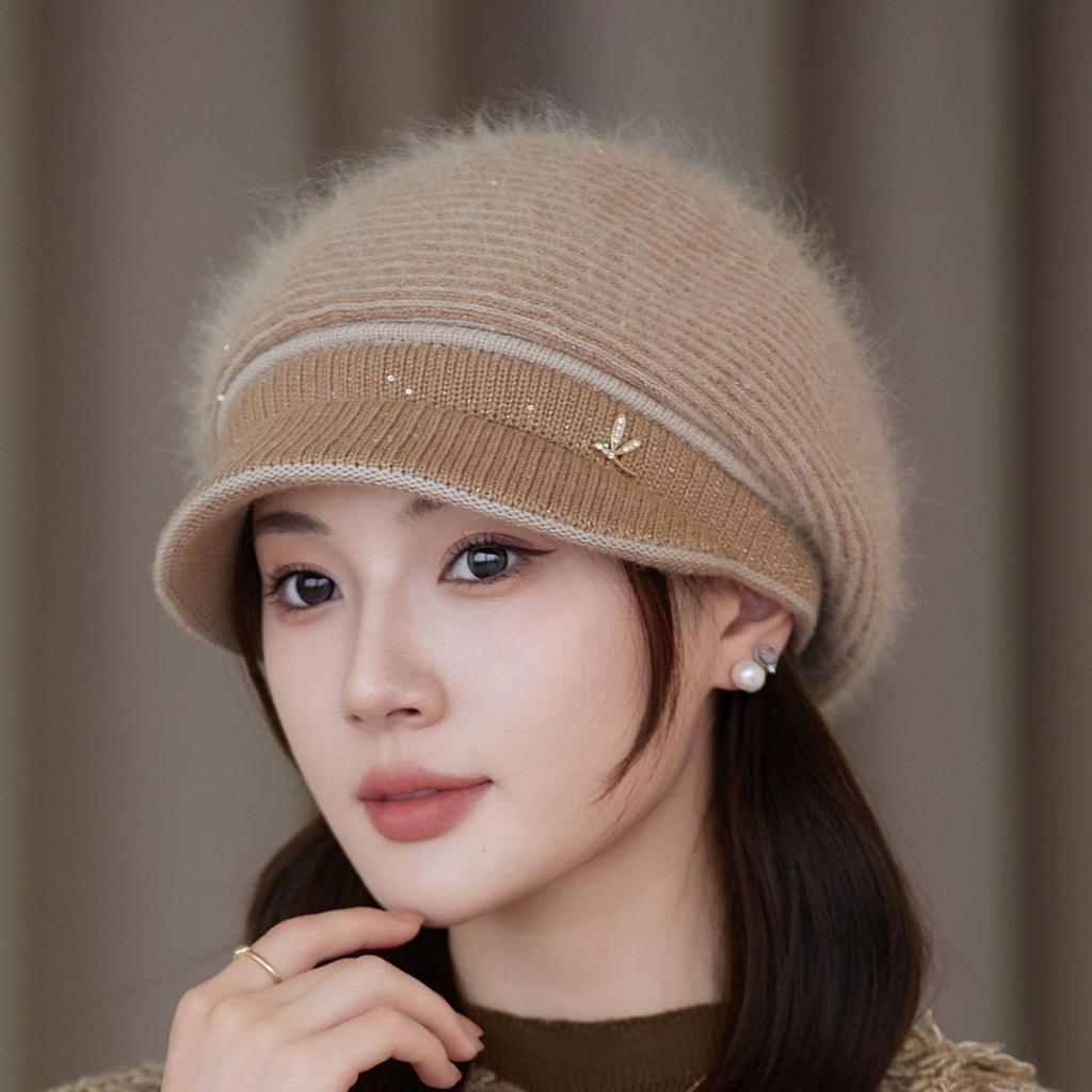 Plüsch Damen Wintermütze Einfach Winddicht Verdickt Warm Kaninchenfell Strickmütze Einfarbige Skullies Mützen