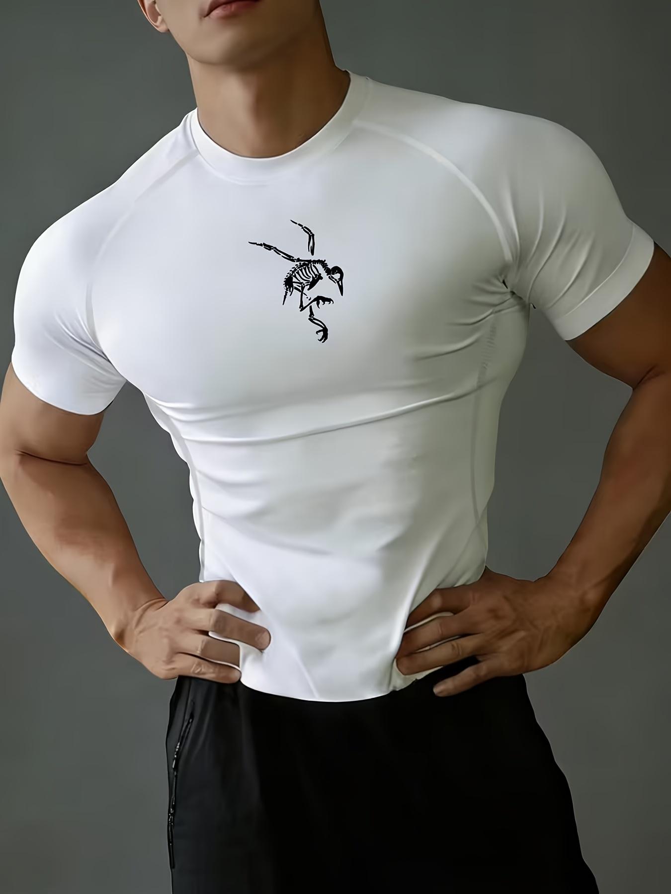 Men s Chest Black Insect Print Compression Shirt High Elasticity Moisture Wicking Bodybuilding Sportswear S белый