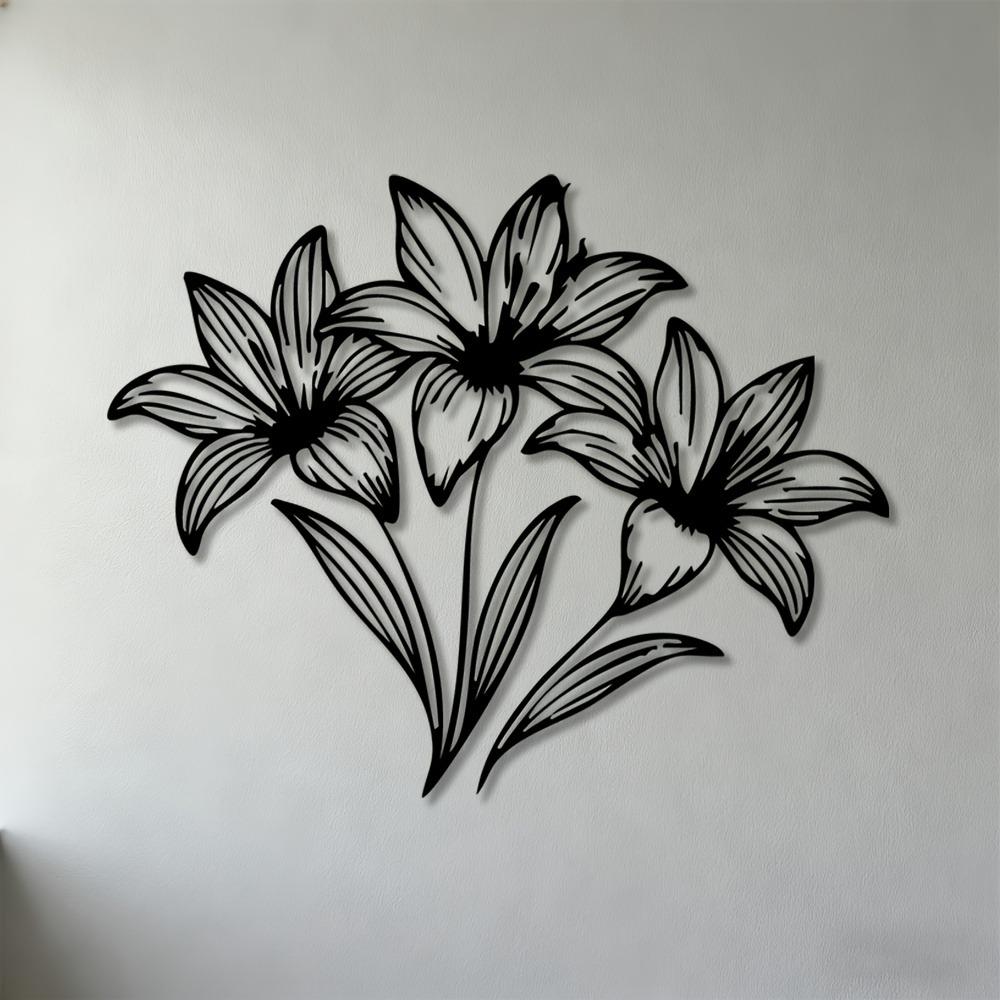 

1pc 2D Flat Floral Lily Metal Wall Art, Elegant Garden Decor for Living Room Bedroom Office 30cm-11.81inch чорний