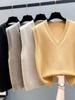Knitted V-Neck Sleeveless Women's Cardigan Sweater - Korean Style, Loose Fit for Spring/Fall/Winter.