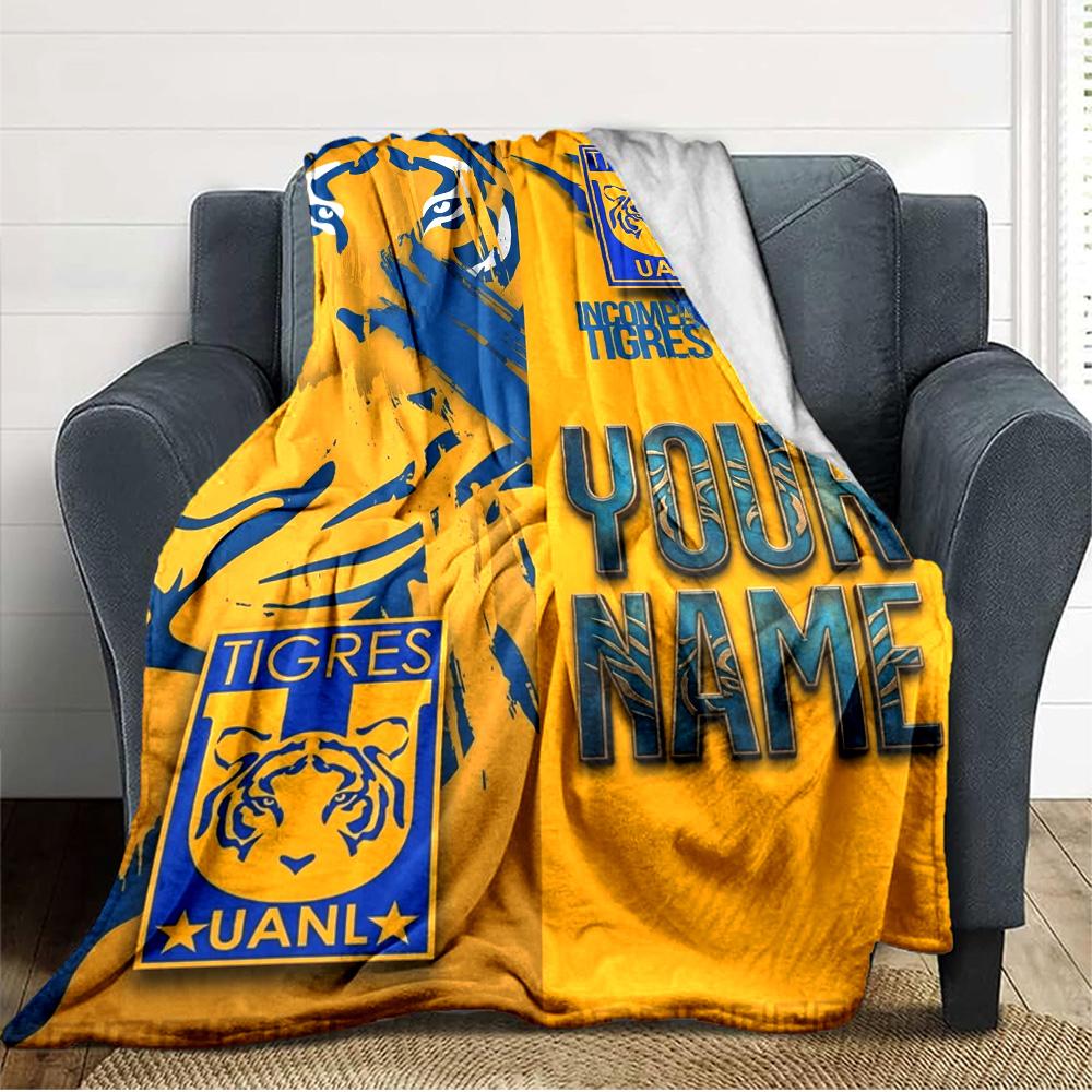 Name Custom Tigres UANL Logo Print Flannel Blanket High Quality Warm Comfortable Cover for All Seasons Perfect for Gifts Home Decor