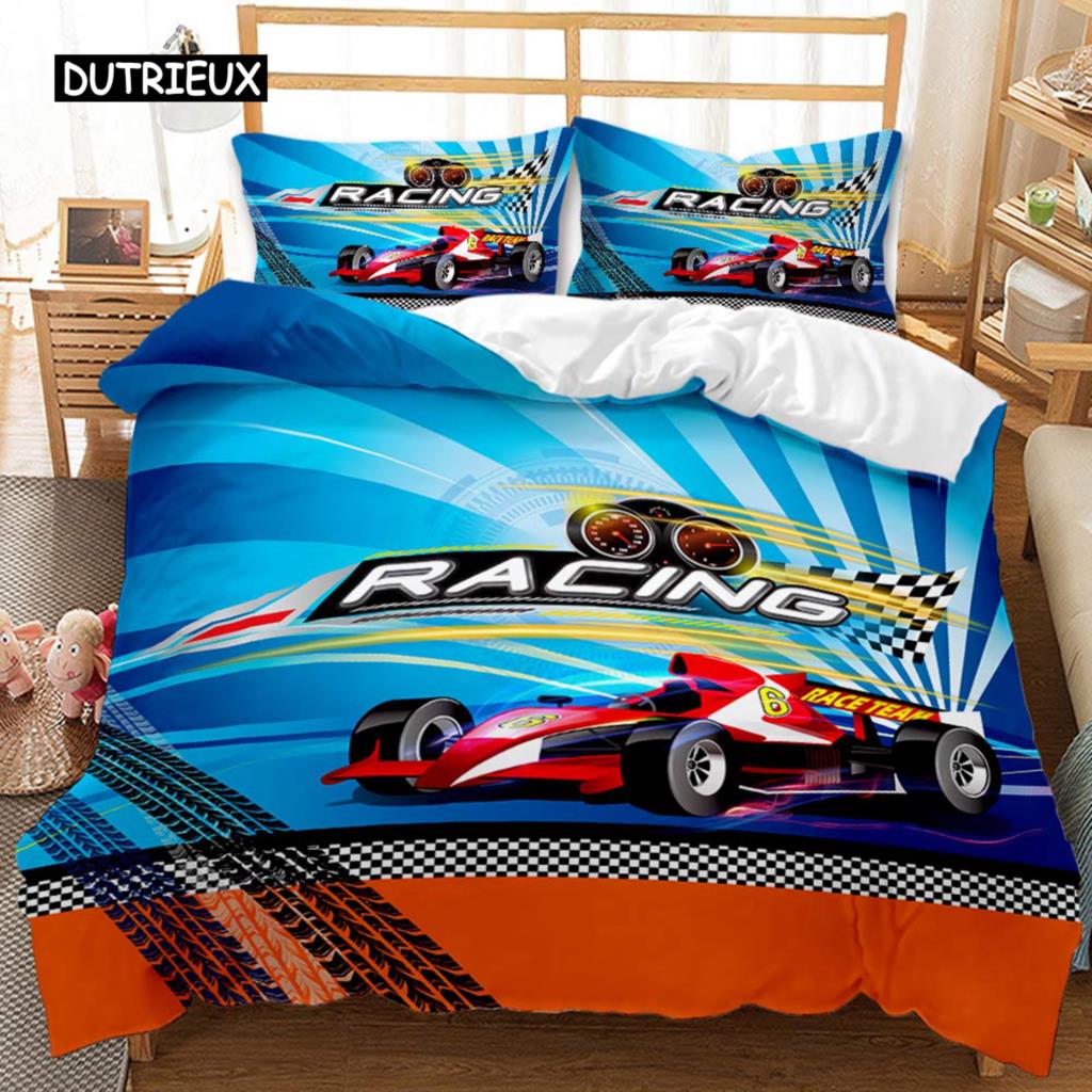 Racing Duvet Cover Dirt Bike Twin Size Race Car Competition Extreme Sports Comforter Cover Men Automobile Polyester Qulit Cover