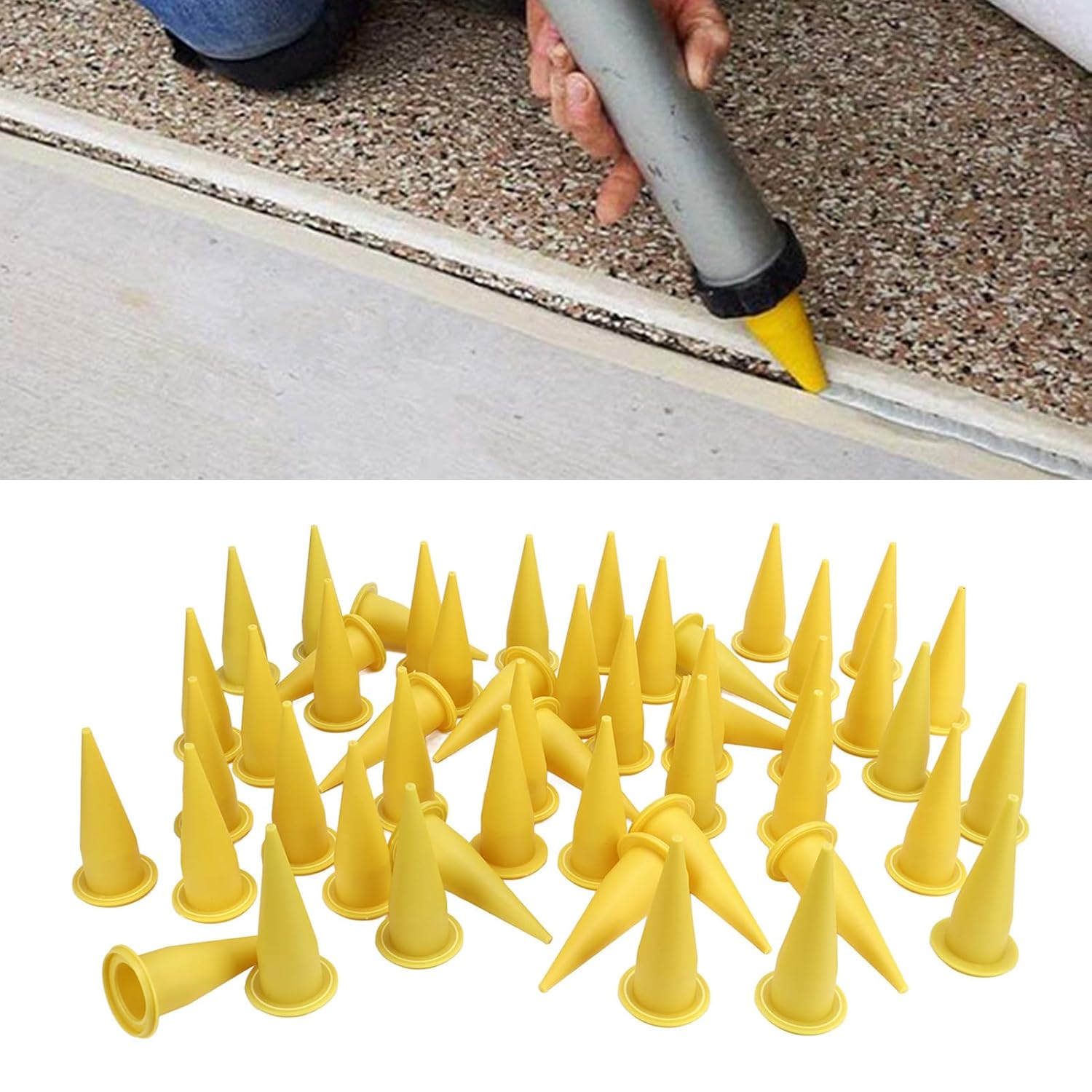 Fockety Cone Nozzle, 50Pcs PE Plastic Fine Tip Reusable Caulking Cone Nozzle, Easy in Caulking Piston Caulk Nozzle, Replacement Extension Tool for