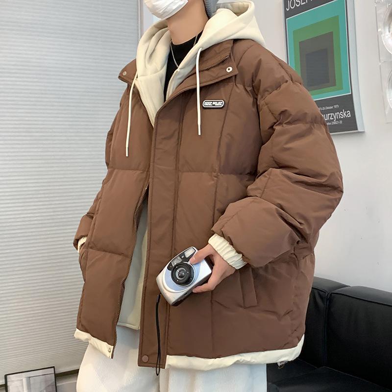 New loose hooded fake two trendy brand cotton-padded clothes for men's thickened casual versatile youth jacket cotton-padded clothes