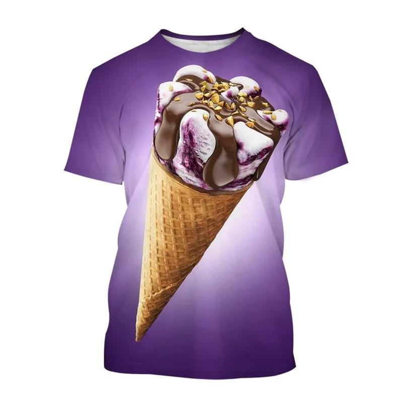T-shirt Stampata 3D Gelato da Uomo Modello Dessert al Cioccolato Magliette Estive Casual Larghe Girocollo Manica Corta Magliette per Bambini