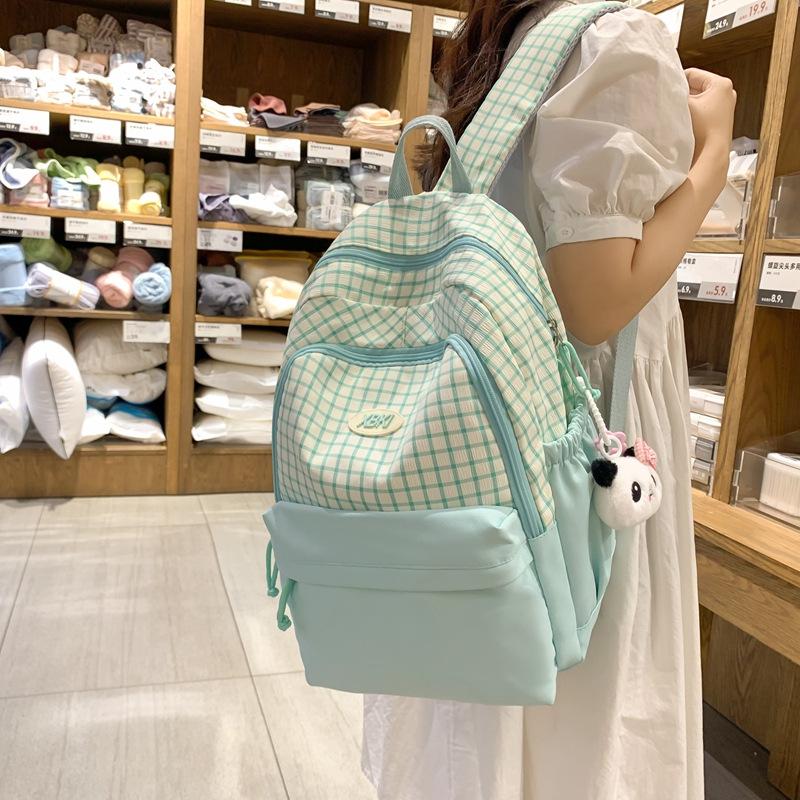 

Korean version schoolbag female high school student Mori lattice college style junior high school student large-capacity multi-layer backpack
