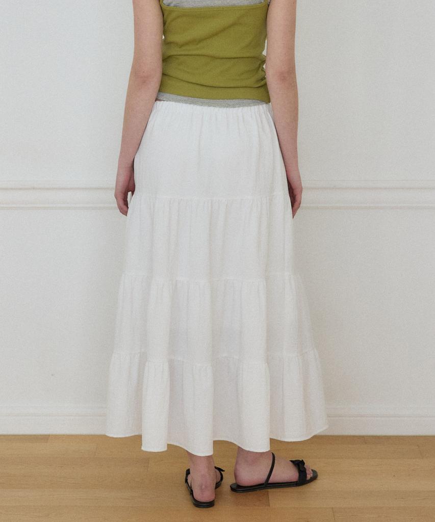 Our Hope Seersucker Tiered Elastic Skirt - White