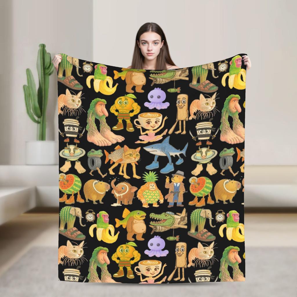 Italian Brainrot Tralalelo Tralala Tung Tung Tung Sahur Meme Fleece Blanket Throw Blanket for Bed Sofa Couch Plush Thin Quilt
