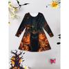 Mädchen Lässiges 3D Halloween Print Rundhals Langarm Kleid Kinder Prinzessinnenkleid