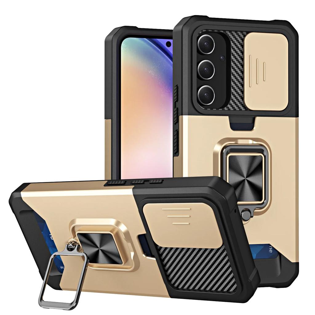 Armor Shockproof Case for Samsung Galaxy S25 Ultra Plus S24FE A16 A06 A55 Ring Stand Slide Camera Lens Card Solt Wallet Cover
