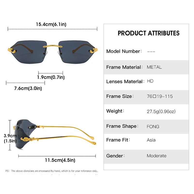 Brand Designer Luxury Rimless Curved Rectangle Sunglasses Women For Men Vintage Punk Sun Glasses Popular Gold Leopard Shades