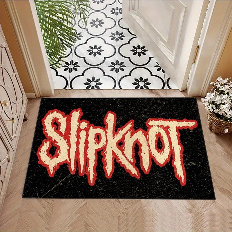Slipknot Red Nonagram Logo Area Rug Non Slip Mat, Black Background Heavy Metal Band Carpet for Bedroom Decor