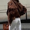Womens Brown Short Loose Jacket Vintage Aesthetic Casual Fashion Outerwear