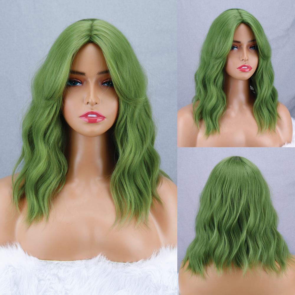 

MISS WIG Короткий волнистый парик блондинки с эффектом омбре с натуральной челкой, синтетическое волокно длиной до плеч, волнистый парик для повседневного ношения 35 cm