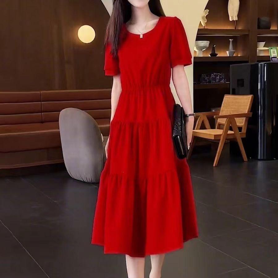 Fashion casual dress women's summer new temperament Korean version waist cover belly thin medium and long a-shaped skirt