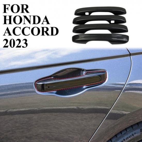 Carbon Fiber Style Exterior Side 4-Door Handles Trims Cover For Honda Accord