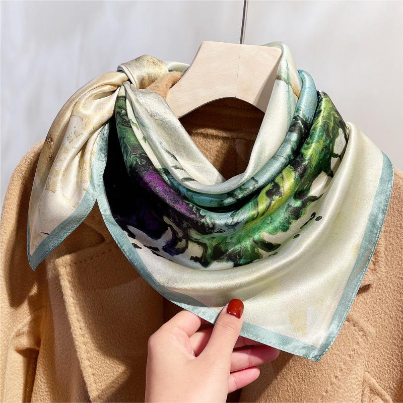 Spring new ink splashing ballet printed silk silk scarf women's light luxury mulberry silk square scarf thin silk gift