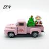 Holiday Car Ornament Christmas Pickup Truck Figurine, Vintage Statue with Santa Claus, Alloy Vehicle Tree, Snowman, Miniature for Party Figurine