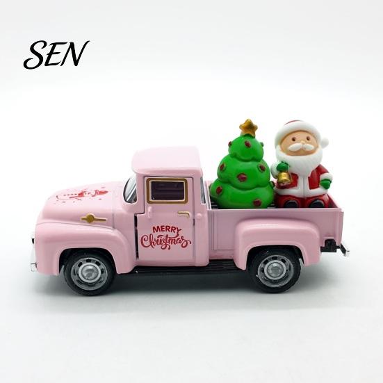 Holiday Car Ornament Christmas Pickup Truck Figurine, Vintage Statue with Santa Claus, Alloy Vehicle Tree, Snowman, Miniature for Party Figurine