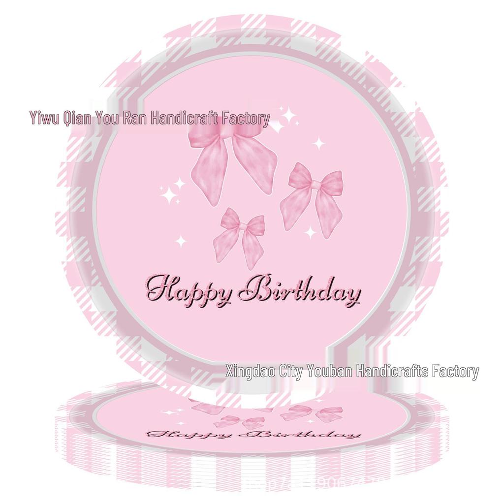 Pink Ballet Bow Party Set: Disposable Plates, Napkins & Tablecloth.