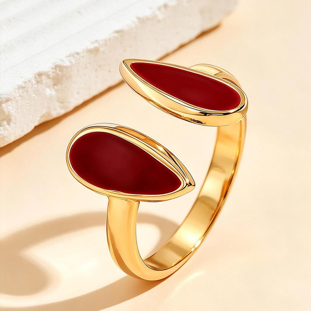 Geometric Water Drop Enamel Ring: Stainless Steel Gold-Plated Adjustable Women's Jewelry