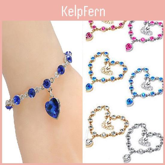 Women Rhinestone Love Fashion Shiny Heart Round Beads Charm Chain Bracelet Jewelry