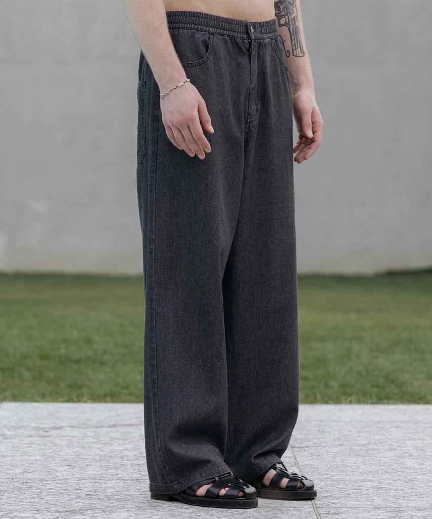 Dekkoloso Cool Flow Denim Wide Elastic Waist Pants [Raw Black]