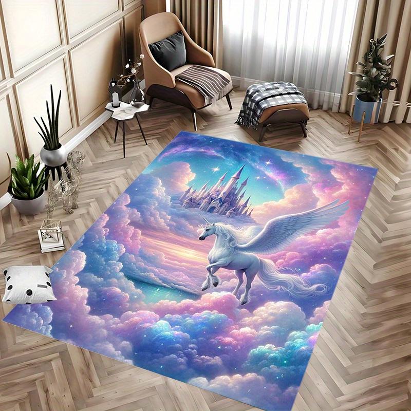 1pc Castle Unicorn Rug Non Slip Carpet Floor Mat for Pati,Bedroom, Living Room Stylish Living Room & Bedroom Decor Anti Slip Play Mats