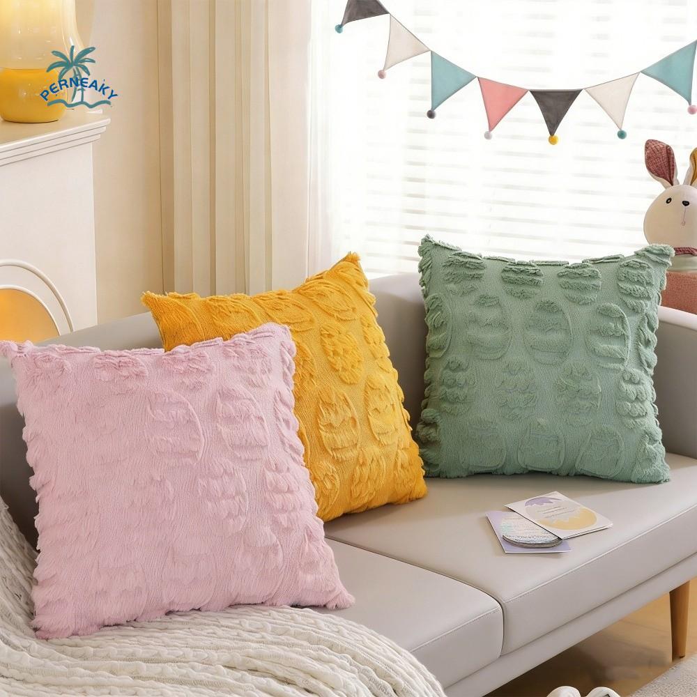 Egg Pattern Easter Pillow Cover Fluffy Wear-resistant Plush Pillow Case Invisible Zipper Comfortable Cushion Cover