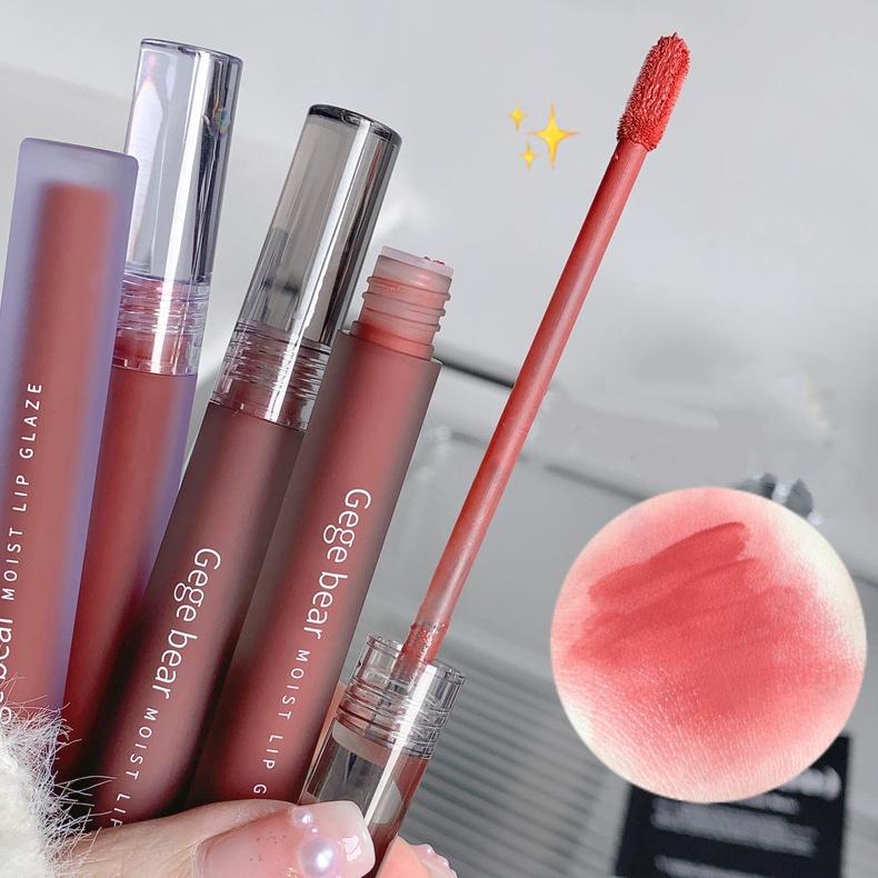 GEGE BEAR Wodoodporny Aksamitny Matowy Błyszczyk do Ust - Nude Brązowy Odcień Ust, Długotrwały Kolor i Gładkie Wykończenie, Imprezowa Pomadka w Płynie