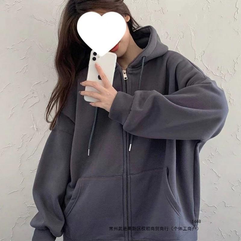 Oversized French Chic Hooded Sweatshirt Jacket Women Soft Fleece Lined Casual Streetwear Loose Fit