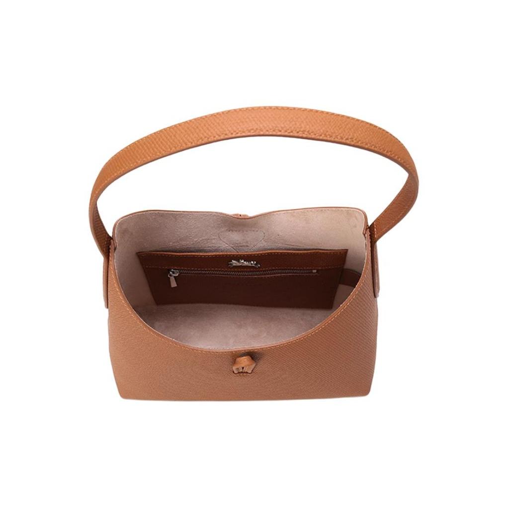 Longchamp Le Roseau 27 Solid Color Zipper Hidden Pocket Bamboo Buckle Leather Big Bag Tote Shoulder Bag Medium Women Bags Yellow-Brown 10153HPN016