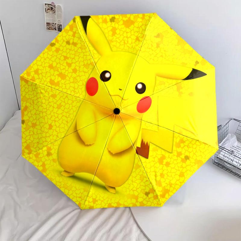 Happy Pikachu Pattern, Automatic Folding Umbrella, Portable and Foldable Design, 8 Ribs, a Christmas or Birthday Gift.