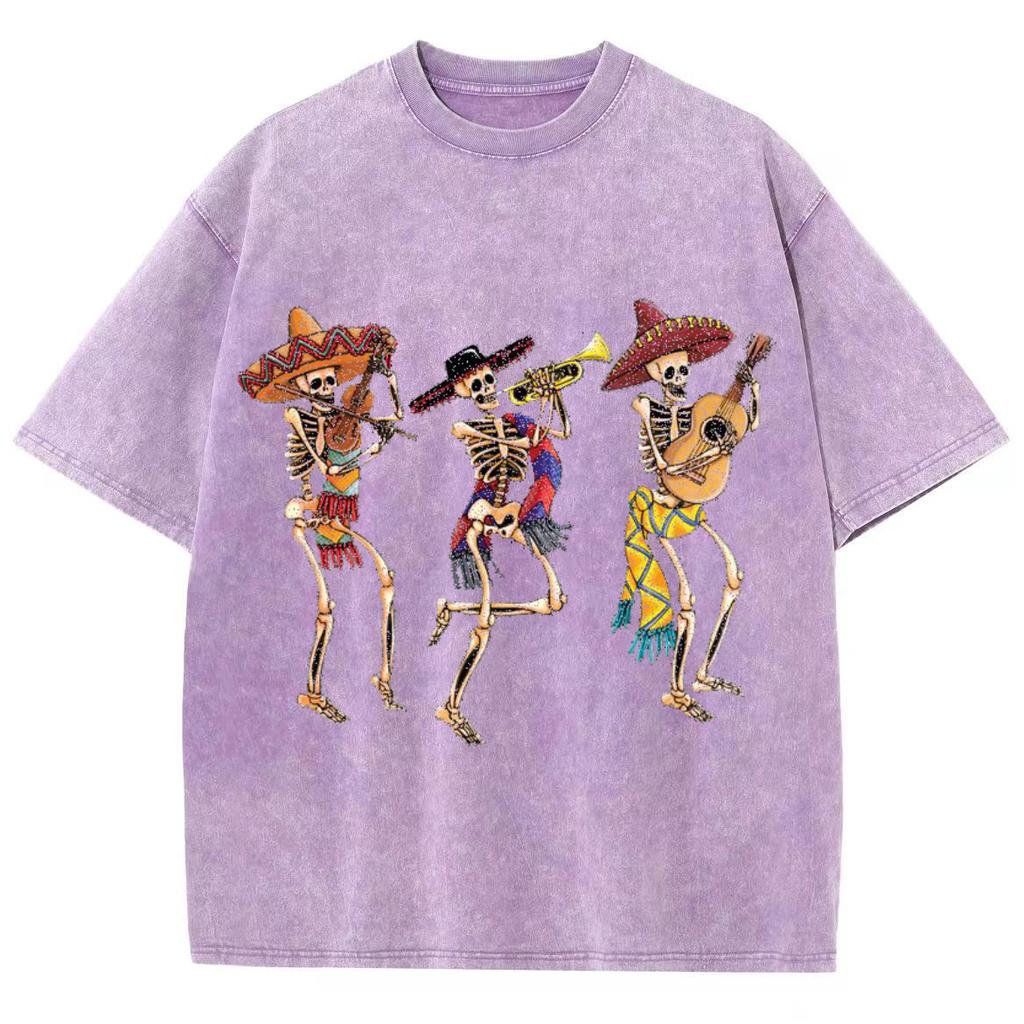 Musik Totenkopf Print Günstig Damen Waschen T-Shirt Locker Übergroß Paar Kurzarm Street Hip Hop Oberteil Teen T-Shirts