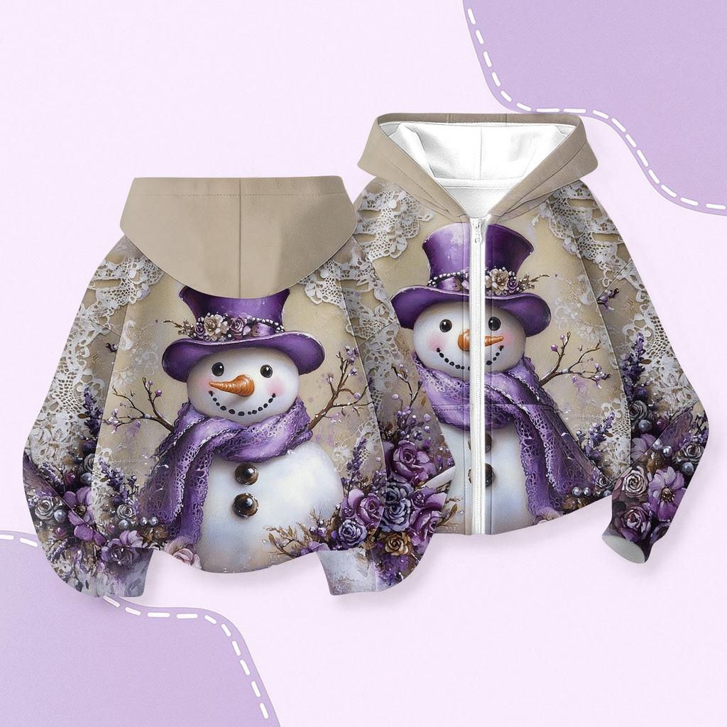 Children's Fashion Christmas Printed Long Sleeved Hooded Sweatshirt, Girls' Hoodie Jacket