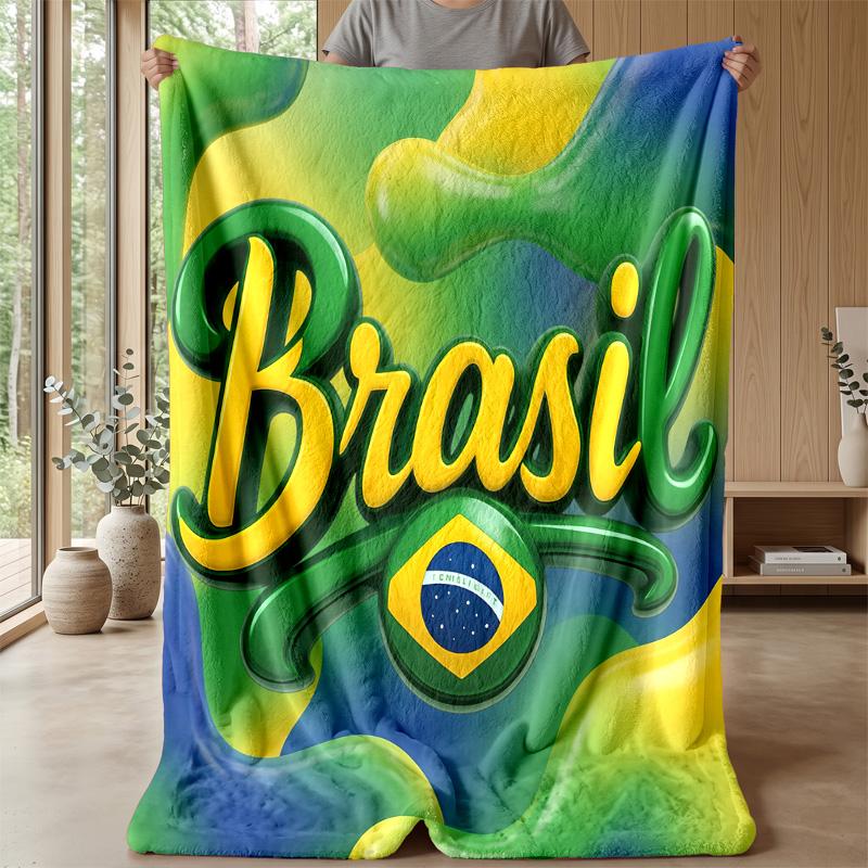 Coperta in Flanella Stampata Calcio Brasile Amica della Pelle Calda Decorativa Plaid per Divano Letto Interno Uso Quotidiano