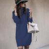 Bianco Rosa Donna Inverno Lento Abito Maglione Lunghezza Ginocchio Abito Manica Lunga Autunno Collo Alto Caldo Lavorato a Maglia Casual