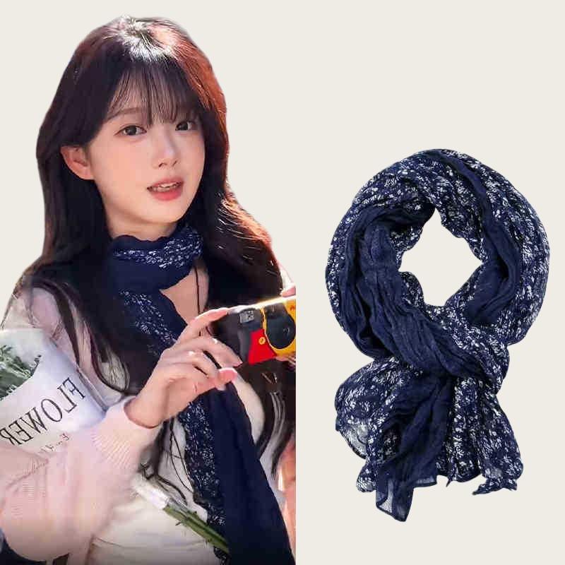 Literarische und Retro-Kontrastfarben, lange Seidenschals mit Blumenmuster, Damenmode, ausländischer Stil, hochwertiger Hals- und Nackenschmuck, hochwertig vielseitig