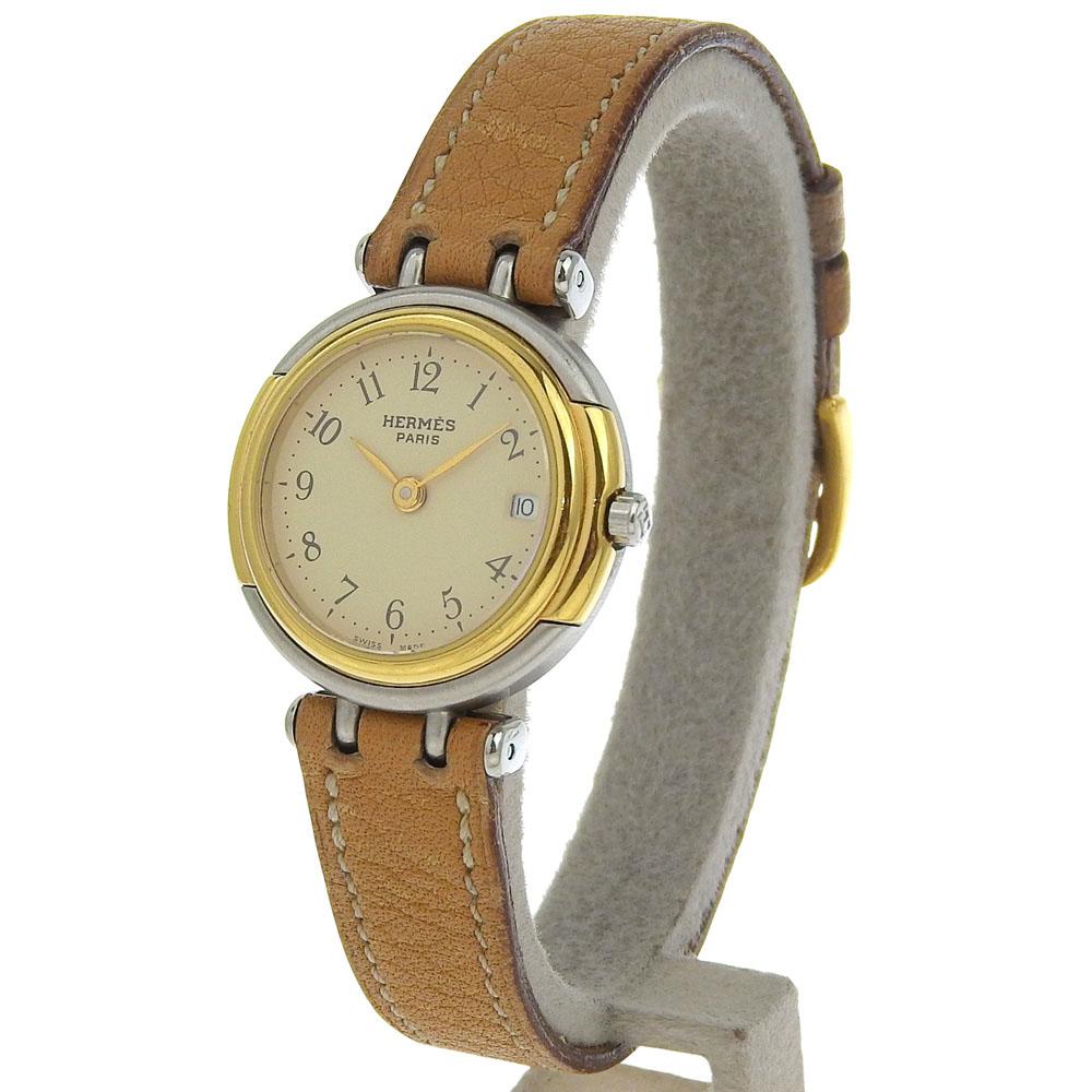 Hermes Windsor Watches beigeDial Stainless Steel/leather Quartz Analog Display Women Used