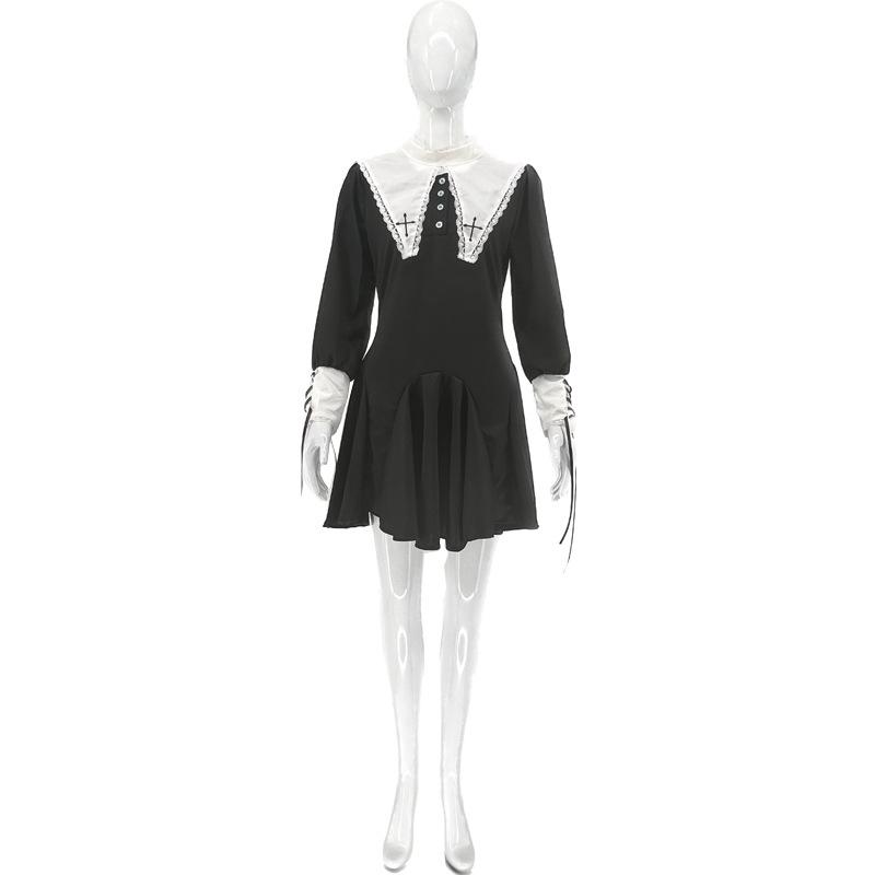 Nun Hallween Lolita Costume Polyester Fabric Party Girl Clothes Props Black