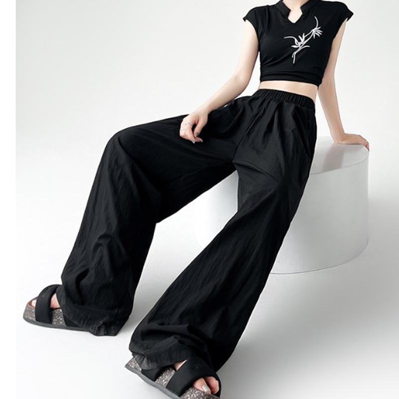 Spring Autumn Women Loose Wide Leg Pants New Thin Elastic High Waist Casual Drape Casual Long Pants Solid Color Fashion Elegant Simple Trousers 2396