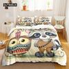 Owl Duvet Cover Set Cartoon Comforter Cover Happy Birthday Theme Bedding Set Cute Bird Polyester Quilt Cover Twin Size for Kids