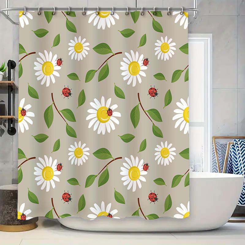 

Whimsical Daisy Ladybug Shower Curtain For Bathroom Decor Printed Polyester Fabric With Rod Pocket Customizable Sizes Available W60H190(CM)-1 Pcs