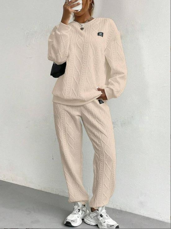 Damen Herbst/Winter 2025 Europäische & Amerikanische Mode Gerippte Jacquard-Langhosen Lässiges Zweiteiler-Set