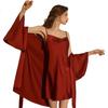 XUEXIMAN Roupão de Manhã, Roupa de Dormir para Noiva, Camisola Sexy Feminina de Seda Gelada com Alças Finas, Conjunto de Duas Peças, Roupão de Casamento Elegante, Roupa de Casa